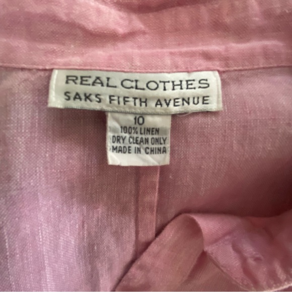 Real Clothes Saks Fifth Avenue Women’s Pink Long Sleeve Button Down Linen Shirt - Picture 5 of 5